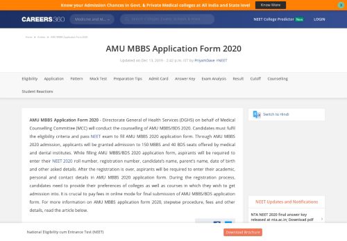 
                            8. AMU MBBS Application Form 2019, Registration - Apply here - Medicine