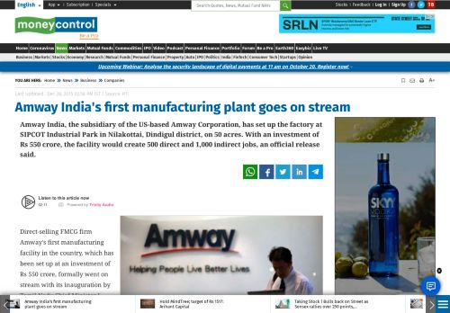 
                            13. Amway India's first manufacturing plant goes on stream - Moneycontrol ...