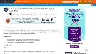 
                            2. An Approach To Better Registration And Login In ASP.NET - C# Corner