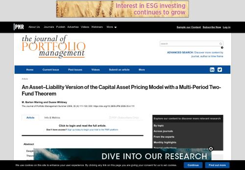 
                            3. An Asset–Liability Version of the Capital Asset Pricing Model with a ...