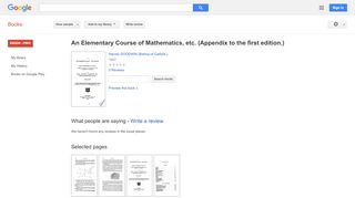 
                            13. An Elementary Course of Mathematics, etc. (Appendix to the first ...