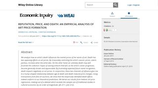 
                            13. AN EMPIRICAL ANALYSIS OF ART PRICE ... - Wiley Online Library