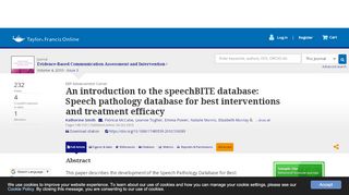 
                            8. An introduction to the speechBITE database: Speech pathology ...