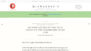 
                            8. An Open Letter to the “ECO” Light On the Dashboard of My Car