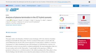 
                            10. Analysis of plasma termination in the JET hybrid scenario - ...