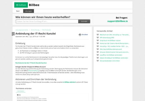 
                            10. Anbindung der IT-Recht Kanzlei : Billbee