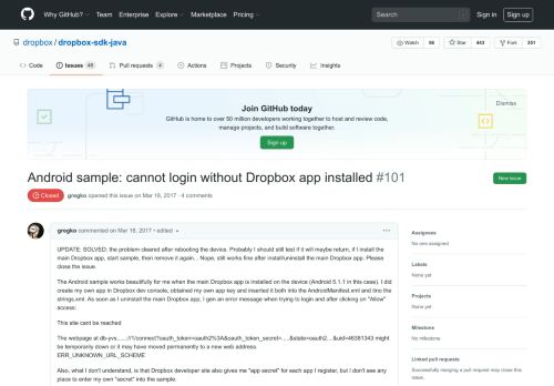
                            9. Android sample: cannot login without Dropbox app installed · Issue ...