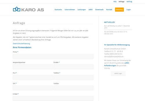 
                            11. Anfrage | KARO AS UMWELTSCHUTZ GMBH