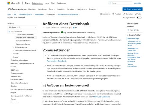 
                            2. Anfügen einer Datenbank - SQL Server | Microsoft Docs