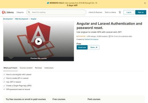 
                            3. Angular and Laravel Authentication and password reset. | Udemy