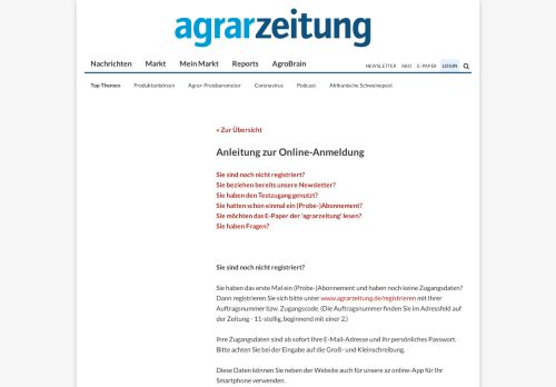 
                            2. Anleitung Online-Anmeldung - Agrarzeitung