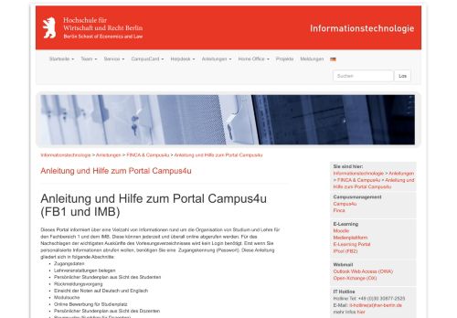 
                            2. Anleitung und Hilfe zum Portal Campus4u - Informationstechnologie