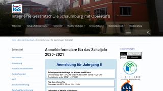 
                            5. Anmeldeformulare für das Schuljahr 2019-2020 - IGS Schaumburg