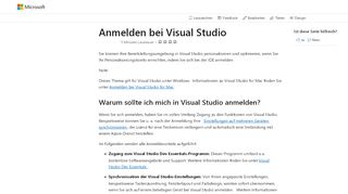 
                            2. Anmelden bei Visual Studio | Microsoft Docs