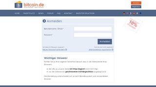 
                            2. Anmelden - Bitcoin.de