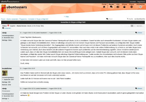 
                            13. Anmelden in Skype schlägt fehl › Programme › Ubuntu verwenden ...