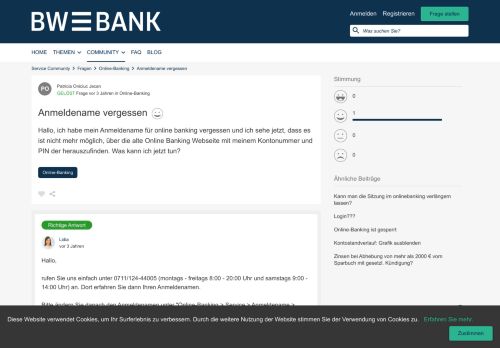 
                            3. Anmeldename vergessen | BW-Bank Service Community