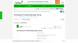 
                            9. Anmeldung auf 10 Weeks BodyChange - Betrug Internetrecht, EDV ...