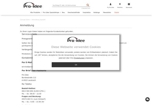 
                            2. Anmeldung Auswahl - Pro-Idee Concept Store - neue Ideen aus aller ...