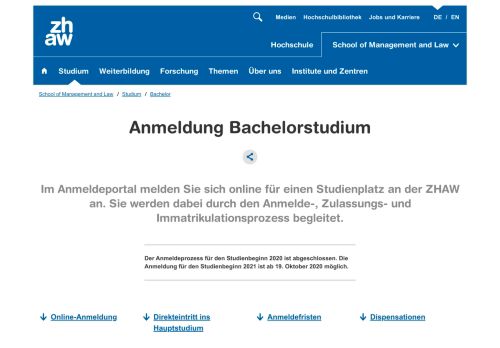 
                            11. Anmeldung Bachelorstudium | ZHAW School of Management and Law