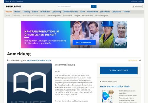 
                            4. Anmeldung | Haufe Personal Office Platin | Personal | Haufe