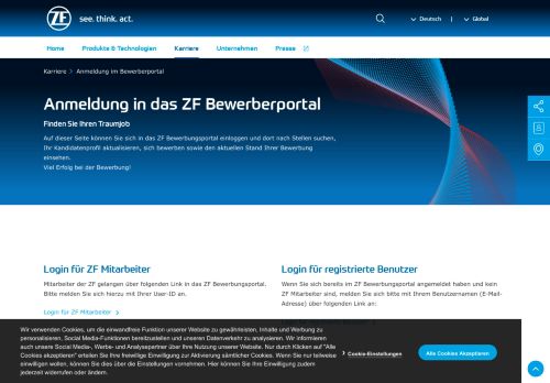 
                            1. Anmeldung in das ZF Bewerberportal - ZF Friedrichshafen AG - ZF.com
