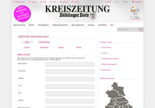 
                            7. Anmeldung - KREISTIPP-Meisterschaft - Kreiszeitung Böblinger Bote