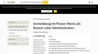 
                            2. Anmeldung / Login Power Menü - Deutsche Telefon - Online-Hilfe