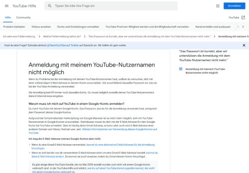 
                            1. Anmeldung mit meinem YouTube-Nutzernamen ... - Google Support