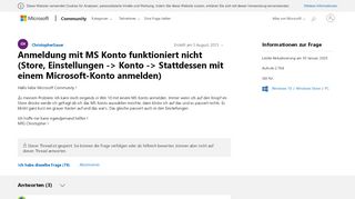 
                            4. Anmeldung mit MS Konto funktioniert nicht (Store, Einstellungen ...