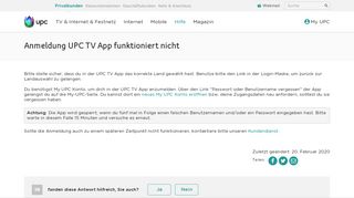 
                            2. Anmeldung UPC TV App funktioniert nicht | UPC