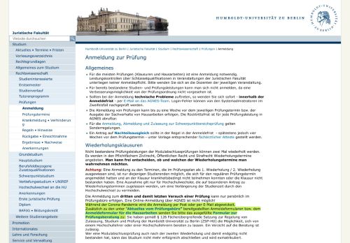 
                            7. Anmeldung zur Prüfung - Juristische Fakultät - Humboldt-Universität ...