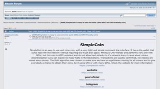 
                            6. [ANN] SimpleCoin is easy to use and mine (anti-ASIC and CPU ...
