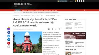 
                            12. Anna University Results: Nov/ Dec UG PG 2018 results released ...