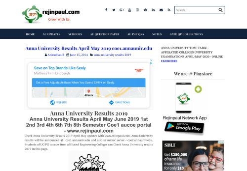 
                            10. Anna University Results NOV/DEC 2018 Mobile app available soon ...