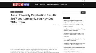 
                            10. Anna University Revaluation Results 2017 coe1.annauniv.edu Nov ...