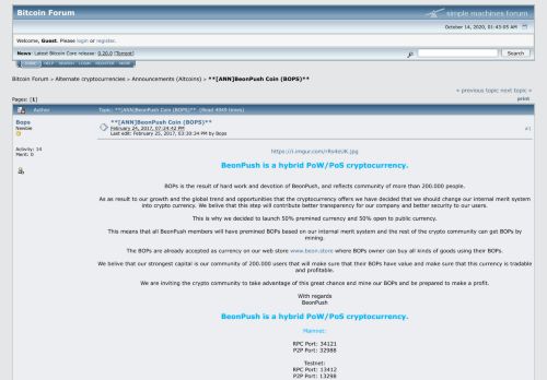 
                            13. **[ANN]BeonPush Coin (BOPS)** - Bitcointalk