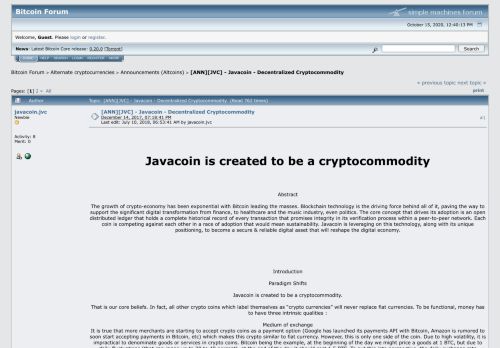 
                            13. [ANN][JVC] - Javacoin - Decentralized Cryptocommodity - Bitcointalk