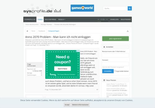 
                            11. Anno 2070 Problem - Man kann ich nicht einloggen - SysProfile Forum