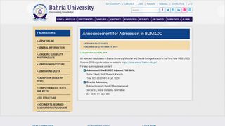 
                            13. Announcement for Admission in BUM&DC – Bahria University