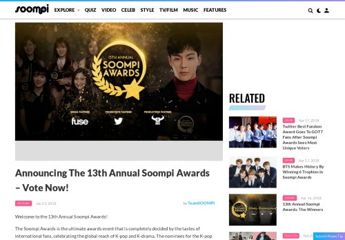 
                            3. Announcing The 13th Annual Soompi Awards – Vote Now! | ...