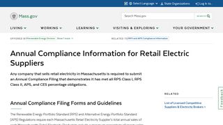 
                            8. Annual Compliance Information for Retail Electric Suppliers | Mass.gov