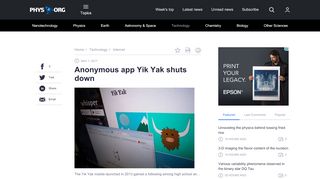 
                            10. Anonymous app Yik Yak shuts down - Phys.org