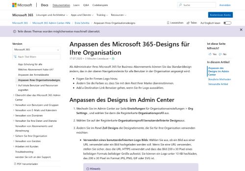 
                            3. Anpassen des Office 365-Designs für Ihre Organisation | Microsoft Docs
