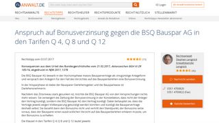 
                            8. Anspruch auf Bonusverzinsung gegen die BSQ Bauspar AG in den ...