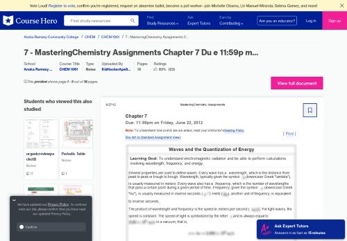 
                            13. ANSWER 012 Answer Requested 62712 MasteringChemistry ...