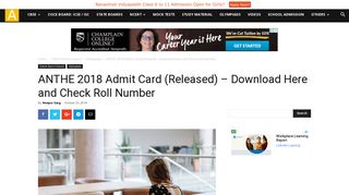 
                            3. ANTHE 2018 Admit Card (Released) – Download Here and Check ...