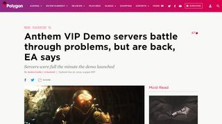 
                            5. Anthem VIP Demo down: 'We're sorry, but the EA servers reached max ...