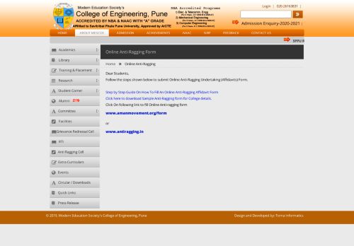 
                            4. Anti-Ragging Online Form - Modern Education Society's College of ...