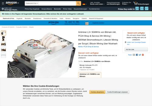 
                            6. Antminer L3+ 504MH/s von Bitmain inkl. PC24 Shop &: Amazon.de ...